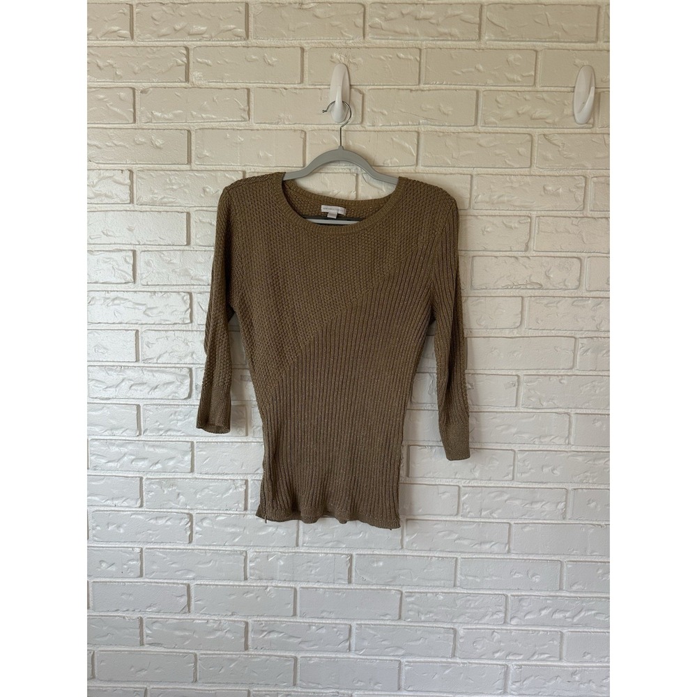 New York And Co Women's Sweater Size Small Gold Shiny Metallic Golden Hour Glam